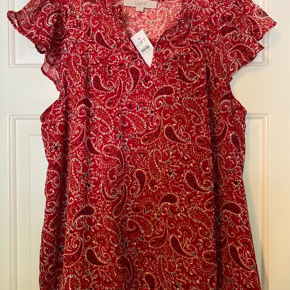 LOFT Women's Red Paisley Top